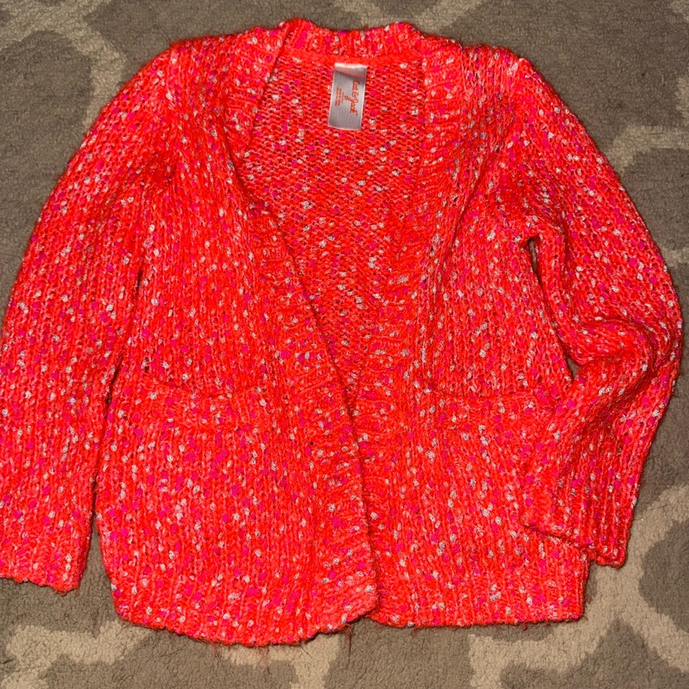 Cat & Jack Red Sweater with V-Neckline and Floral Pattern